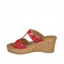 Zapato mule para mujer en gamuza imprimida roja, rosa y plateada cuña 7 - Tallas disponibles:  42, 43