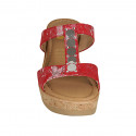 Woman's mules in red, rose and silver printed suede with studs wedge heel 7 - Available sizes:  42, 43