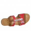Woman's mules in red, rose and silver printed suede with studs wedge heel 7 - Available sizes:  42, 43