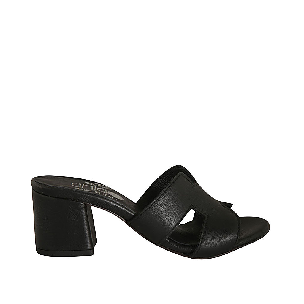 black leather mules with heel
