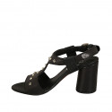 Sandalo da donna con borchie in pelle nera tacco 7 - Misure disponibili: 32, 42, 44, 45