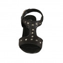 Woman's sandal in black leather with studs heel 7 - Available sizes:  32, 42, 45