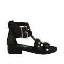 Woman's open shoe with zipper, buckles and studs in black leather heel 3 - Available sizes:  32