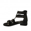 Chaussure ouverte pour femmes en cuir noir avec fermeture éclair, boucles et goujons talon 3 - Pointures disponibles:  32