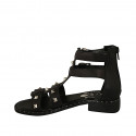 Woman's open shoe with zipper, buckles and studs in black leather heel 3 - Available sizes:  32