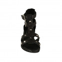 Woman's open shoe with zipper, buckles and studs in black leather heel 3 - Available sizes:  32