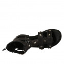 Chaussure ouverte pour femmes en cuir noir avec fermeture éclair, boucles et goujons talon 3 - Pointures disponibles:  32