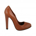 Woman's pump in tan brown leather with platform heel 11 - Available sizes:  32