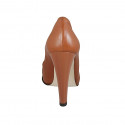 Zapato de salon para mujer en piel de color cuero con plataforma tacon 11 - Tallas disponibles:  32