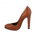Woman's pump in tan brown leather with platform heel 11 - Available sizes:  32