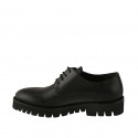 Woman's derby shoe with laces in black leather heel 3 - Available sizes:  42, 43, 44