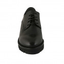 Woman's derby shoe with laces in black leather heel 3 - Available sizes:  42, 43, 44