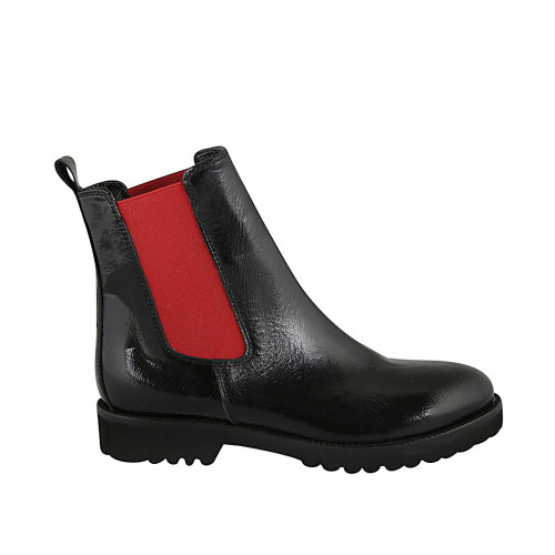 Stivaletto da donna con elastici rossi in vernice nera tacco 3