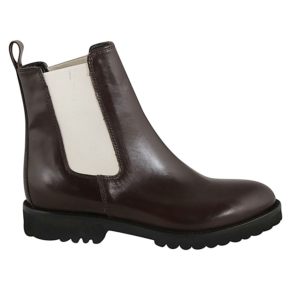 Botines para mujer con elasticos beis en piel marron tacon 3