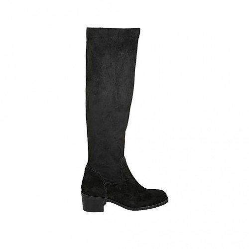 Woman's boot in black suede and elastic material heel 5 - Available sizes:  43
