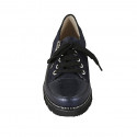 Chaussure pour femmes à lacets avec fermeture éclair en cuir verni, daim et cuir imprimé bleu talon compensé 4 - Pointures disponibles:  43