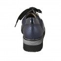 Woman's laced shoe with zipper in blue patent leather, suede and printed leather wedge heel 4 - Available sizes:  43