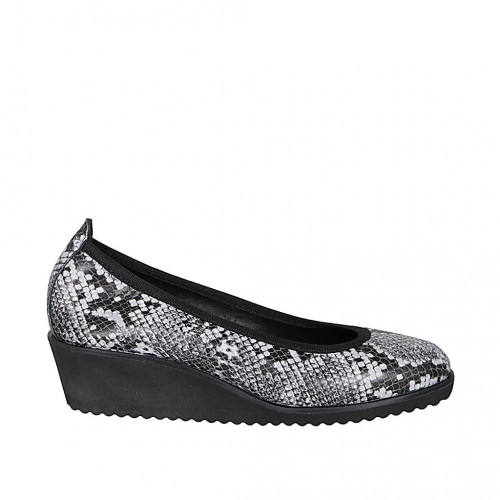 Zapato de salon para mujer en piel estampada negra y gris cuña 4 - Tallas disponibles:  42
