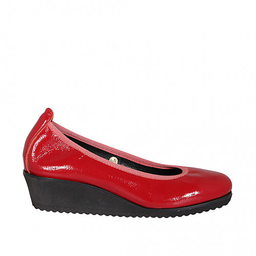 Red leather wedge hot sale shoes