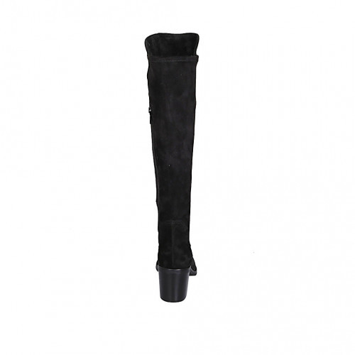 Botas altas para mujer en gamuza y material elastico negro con tacon 6