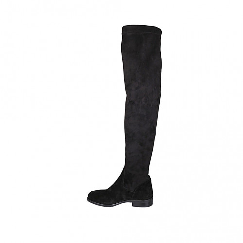Botas arriba de la rodilla para mujer en gamuza y material elastico negro  tacon 3