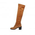 Woman's boot in cognac suede and elastic material heel 6 - Available sizes:  42