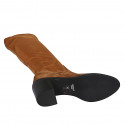 Woman's boot in cognac suede and elastic material heel 6 - Available sizes:  42