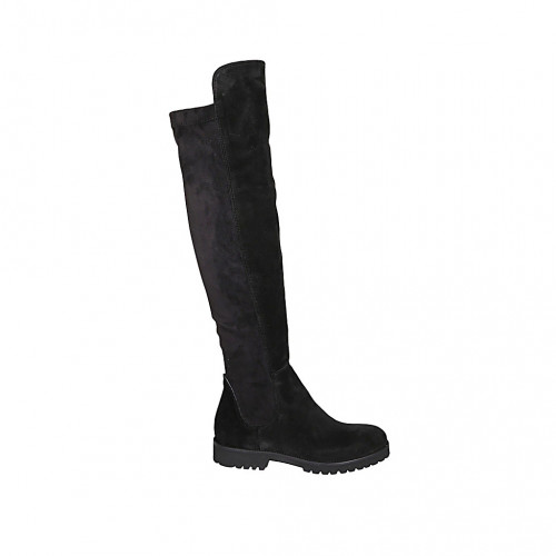 Woman's cuissardes boot in black suede and elastic material heel 3 - Available sizes:  33