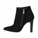 Bottines à bout pointu pour femmes avec fermeture éclair en daim noir talon 11 - Pointures disponibles:  31, 42