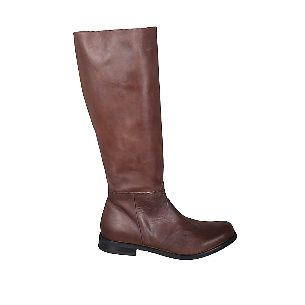 Stivale da donna con cerniera in pelle marrone chiaro tacco 2