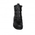 Woman's laced ankle boot with zippers in black leather heel 3 - Available sizes:  32