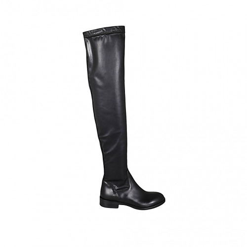 Stivale sopra al ginocchio da donna in pelle ed elasticizzato nero tacco 3