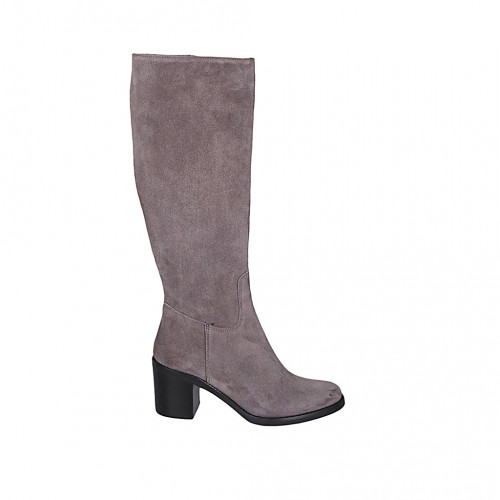 Bottes pour femmes avec fermeture éclair en daim gris tourterelle talon 6 - Pointures disponibles:  43