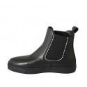 Woman's ankle boot with elastic bands and rhinestones in black leather wedge heel 2 - Available sizes:  33