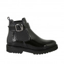 Woman's ankle boot with elastic bands and buckle in black patent leather heel 3 - Available sizes:  32, 33