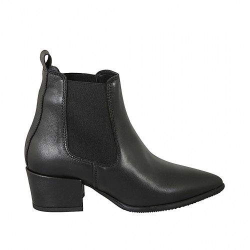 Botines a punta para mujer con elasticos en piel negra tacon 5