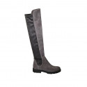 Woman's knee-high boot in gray suede and elastic material heel 3 - Available sizes:  33