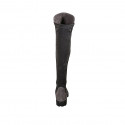 Botas a la rodilla para mujer en gamuza y material elastico gris con tacon 3 - Tallas disponibles:  33