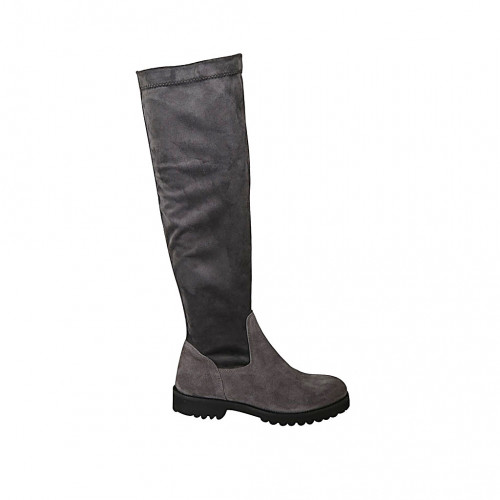 Bottes pour femmes en daim et matériau élastique gris talon 3 - Pointures disponibles:  33, 34, 42, 43, 44, 45