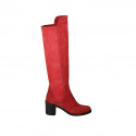 Woman's high boot in red suede and elastic material heel 6 - Available sizes:  34, 43
