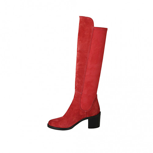 Productividad conversacion Supermercado Botas altas para mujer en gamuza y material elastico rojo con tacon 6