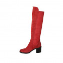 Bottes hautes pour femmes en daim et matériau élastique rouge talon 6 - Pointures disponibles:  34, 43