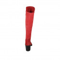 Bottes hautes pour femmes en daim et matériau élastique rouge talon 6 - Pointures disponibles:  34, 43