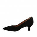 Woman's pointy pump in black suede heel 5 - Available sizes:  31, 32
