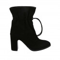 Woman's laced paperbag ankle boot in black suede heel 8 - Available sizes:  32, 42