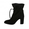Woman's laced paperbag ankle boot in black suede heel 8 - Available sizes:  32, 42