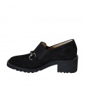 Woman's highfronted shoe with elastics, studs and chain in black suede heel 5 - Available sizes:  43