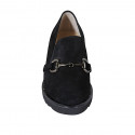 Woman's highfronted shoe with elastics, studs and chain in black suede heel 5 - Available sizes:  43