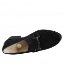 Woman's highfronted shoe with elastics, studs and chain in black suede heel 5 - Available sizes:  43