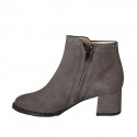 Woman's ankle boot with zipper and studs in grey suede heel 5 - Available sizes:  42, 43, 44